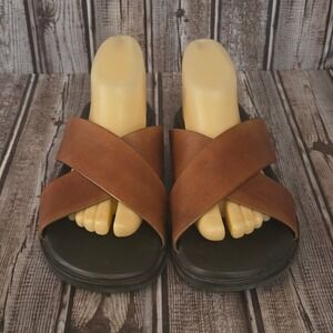 Sz 7 Mens Cole Haan Grand.OS Goldwyn Brown Leather Comfort Sandals Slides VGUC